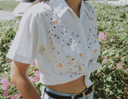 Woman Wearing a Summery White Blouse